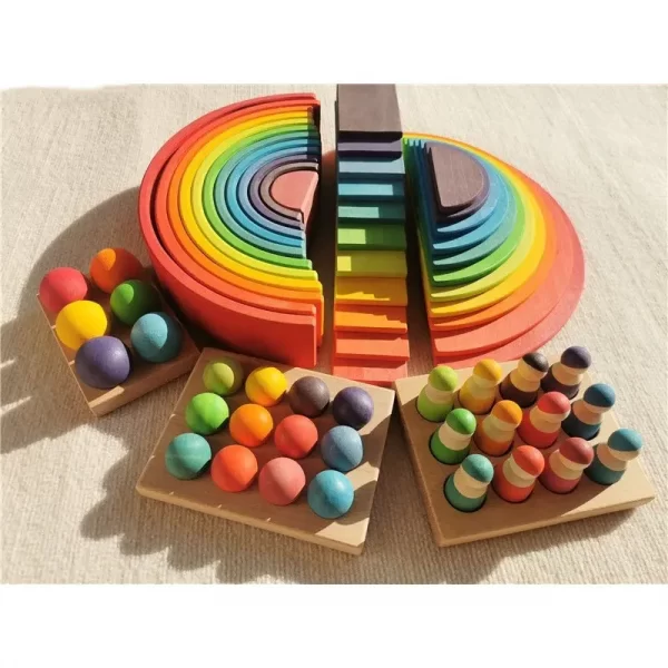 סט צעצועי עץ חינוכיים בצבעי הקשת